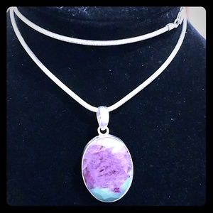 1970s purple pendant silver necklace